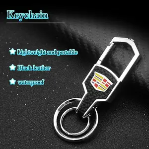Cadillac Car Keychain, 3D Metal Leather Design, Includes Badge Structure & Metal Ring, Suitable for Car Keys & Home Keys, Daily Use Accessory