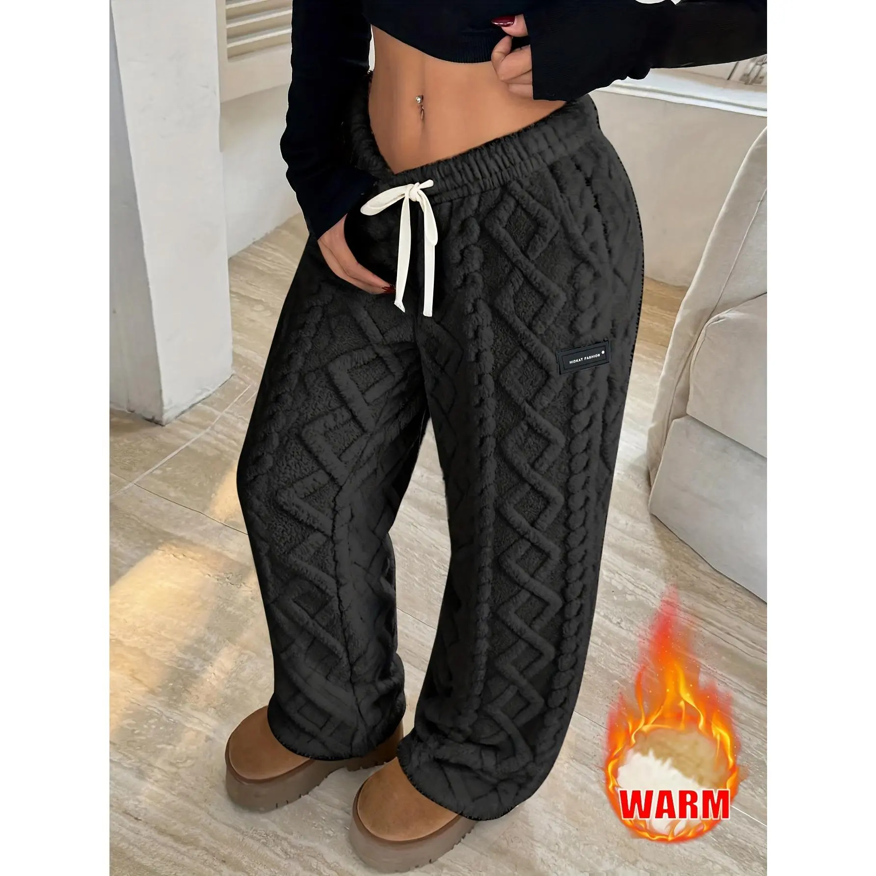 Women'S Winter Fleece-Lined Casual Pants | Drawstring Waist, Suitable for Home and Outdoor Leisure Wear