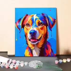 DIY Paint by Numbers Set Pop-Art Colorful Dog Includes Printed Canvas Wooden Frame Acrylic Paints & Brushes for Adults Kids Creative Hobby