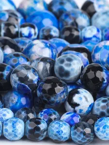 6/8/10mm Natural Stone Blue Faceted Fire Agate Beads Exquisite Loose Spaced Beads for DIY Jewelry Making Bracelets, Necklaces, Earrings Accessories, Men's and Women's Gifts