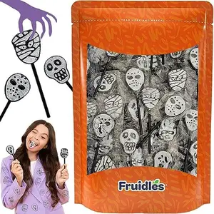 Fruidles Halloween Skulls, Mummies, and Ghosts Tattoo Lollipop Suckers Candy, Great for Halloween Goody Bag Fillers, Individually Wrapped (Half-Pound - Approx. 25 Suckers)