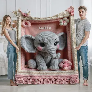 Knitted Elephant Cute Animal Pattern Blanket for Home Living Room Cozy Decor Soft Throw Quilt for Women and Adults Perfect Gift for Christmas Thanksgiving Valentine's Day and Birthday Present Ideas