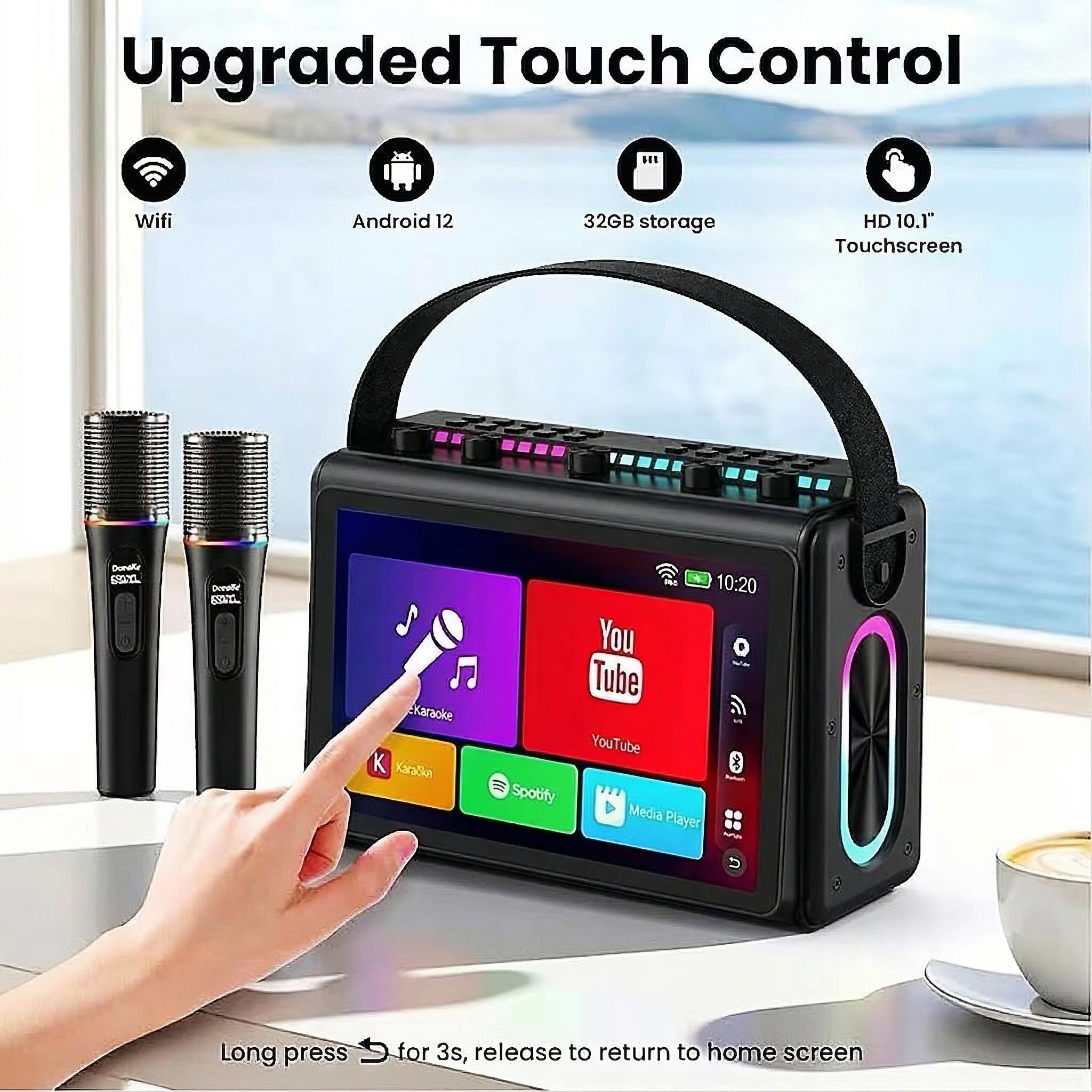 Karaoke Machine for Adults,Built-in 10.1"HD Lyrics Screen, Supports WiFi Bluetooth HDMI USB and TF,Portable Karaoke Player with 2 Wireless Microphones for Home Party Family Gathering