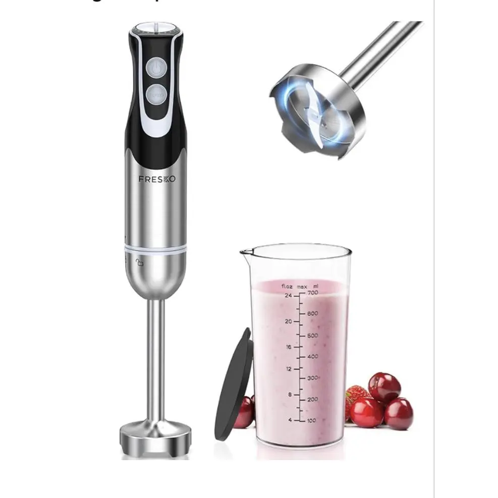 FRESKO Immersion Blender Handheld 2-In-1 with 12-Speeds Turbo Mode 500W Emulsion Blender 24oz Beaker Stainless Steel Blade for Baby Food Smoothies Soups Sauces