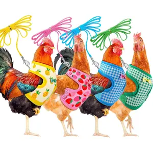 4 Pieces Adjustable Chicken Harness with Leash Elastic Comfortable Hen Pet Vest with Matching Belt Breathable Fruit Print Duck Harness Set for Chicken Duck Goose Training Walking