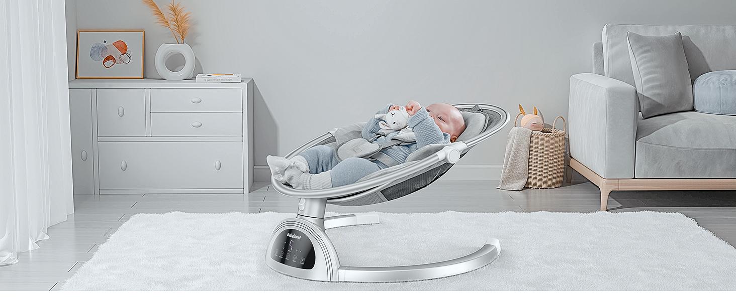 BabyBond Bluetooth Baby Swing for Boys & Girls, Remote Control , 5-Point Harness, 5 Sway Speeds & 10 Lullabies, Portable Swing for Infants, Indoor/Outdoor Use - Grey Baby Rocker for Toddler, Ideal Christmas Gifts for Babies