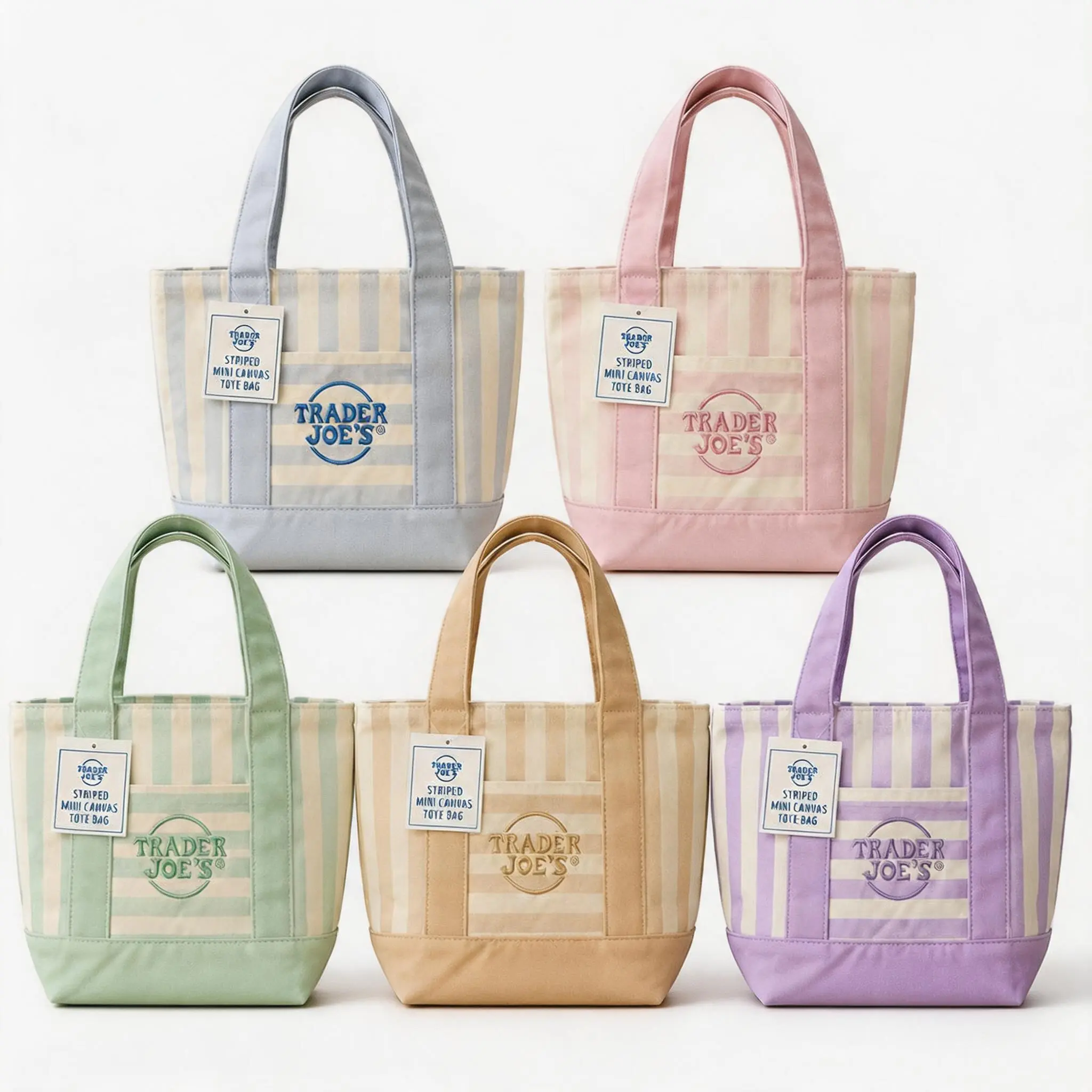 Striped Canvas Tote Bag Embroidered Daily Shopping Handbag