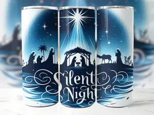 Silent Night Nativity Scene 20 oz Skinny Tumbler Sublimation Straight Tumbler Christmas Tumbler