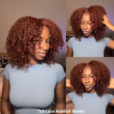 【HOT】 Nadula Layered Burmese Curly 7x5 Lace Wig Finger Coily Ends Reddish Brown Glueless No Slip Wigs Afro Kinky Curly with Defined Curls Invisible Knots Put and Go Wig Summervibes TikTokShopStockUp