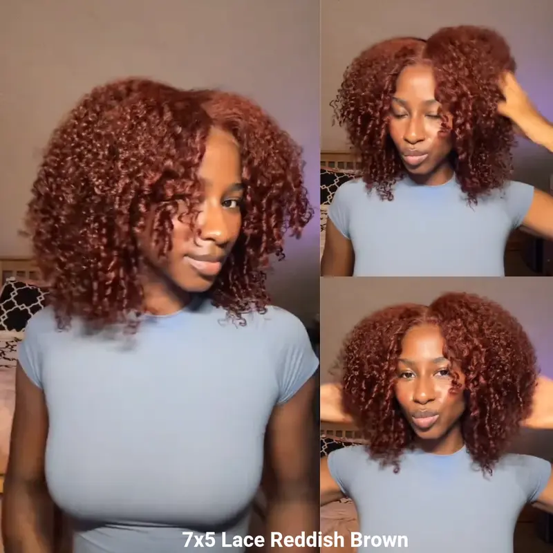 【HOT】 Nadula Layered Burmese Curly 7x5 Lace Wig Finger Coily Ends Reddish Brown Glueless No Slip Wigs Afro Kinky Curly with Defined Curls Invisible Knots Put and Go Wig Summervibes TikTokShopStockUp