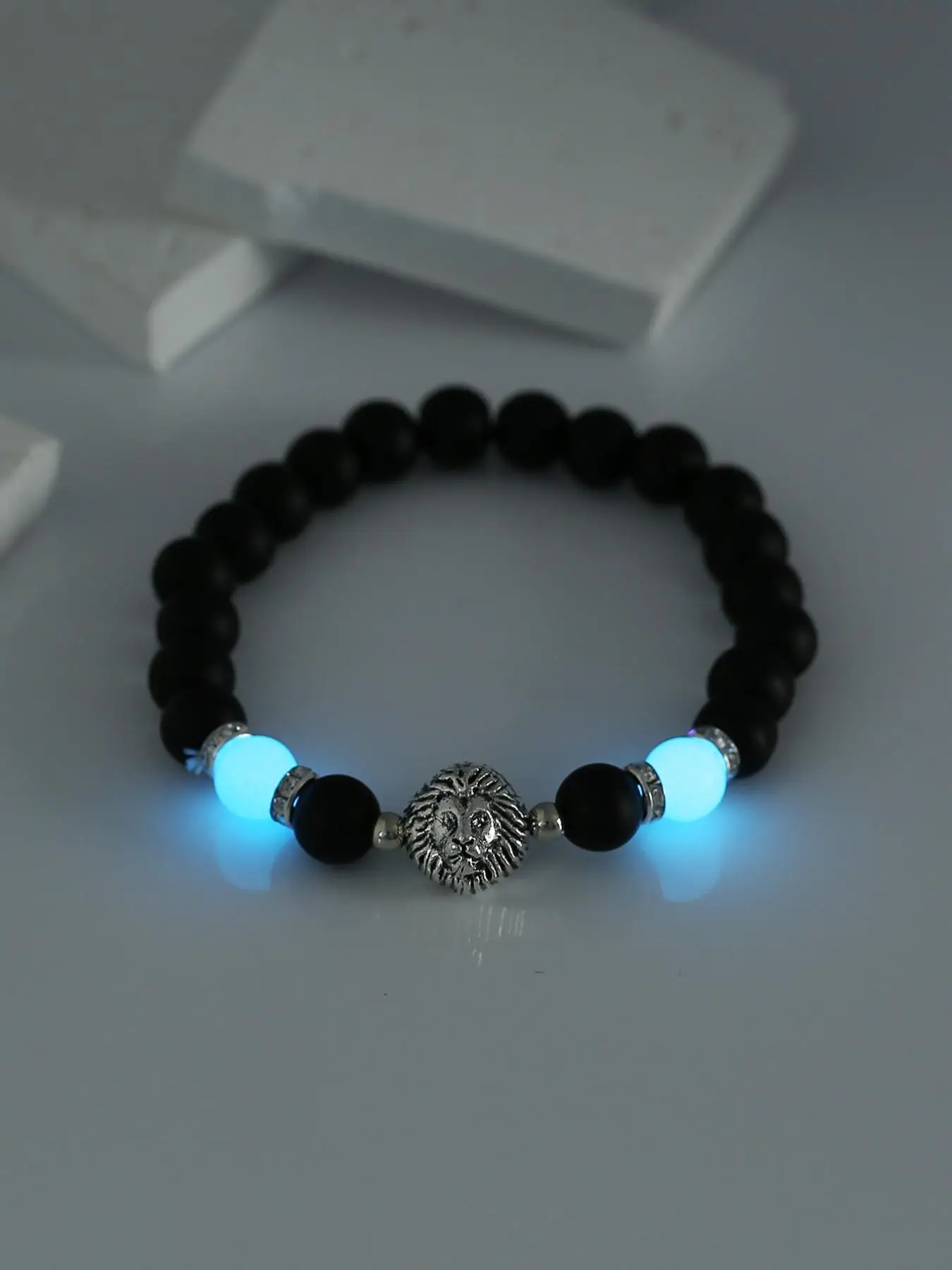 Men's Fashion Luminous Beaded Bracelet, Animal Lion Decor Beaded Bracelet, Casual Versatile Stretch Bracelet, Fashion Jewelry Accessories for Party, D