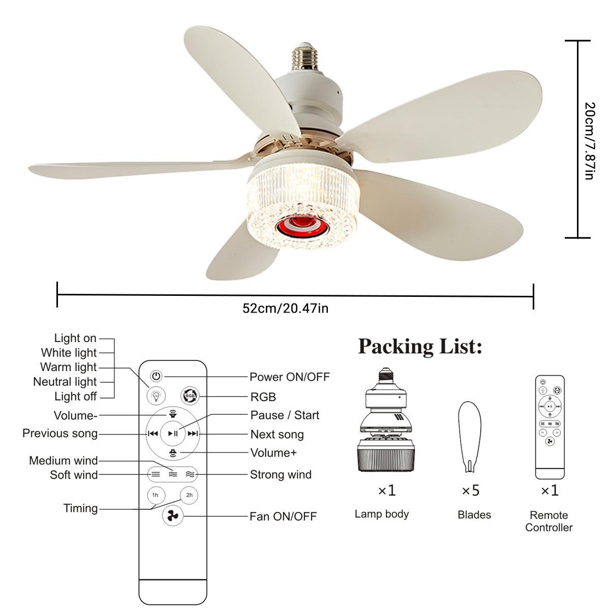 Smart Ceiling Fan with Lights and Bluetooth Speaker – 40W RGB Music Fan Light, Dimmable LED 3000K-6500K, Remote Control, for Living Room Bedroom Kitchen Covered Patio #HomeImprovement