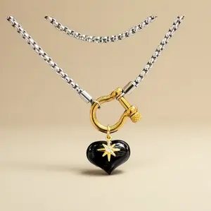 Women's Natural Crystals Heart Pendant Necklace - Adjustable Gold Chain, Waterproof Statement Jewelry, Handmade Necklace Gift for Birthday/Anniversary, Everyday Fashion Accessory