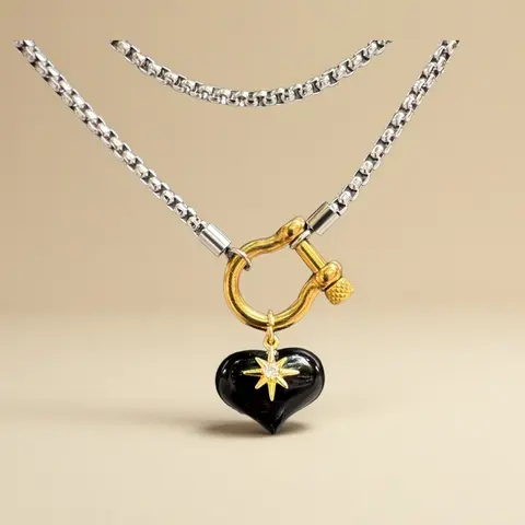 Gold Horseshoe Crystal Heart Necklace | Natural Healing Stone Pendant, Multiple Gemstones for Women