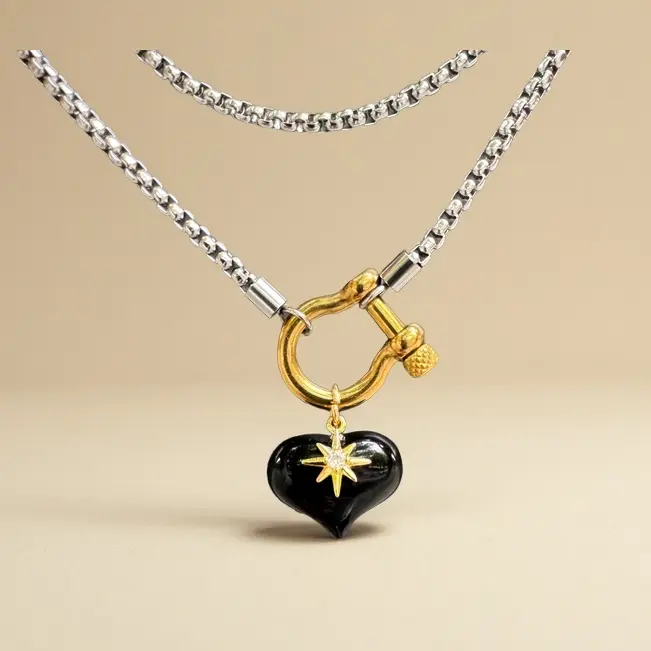 Gold Horseshoe Crystal Heart Necklace | Natural Healing Stone Pendant, Multiple Gemstones for Women