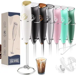 Milk Frother With Stand Handheld Frother Wand Drink Mixer Handheld Coffee Stirrers Electric Frother for Coffee Mixer Wand with 2 Whisk frother for -White/