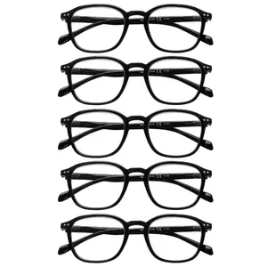 5-Pack Black Anti-Blue Light Reading Glasses Classicsolid-color rectangular frames, suitable for both men and women.  Unisex .Spring hinge design, premium anti-blue light lenses,stylish accessory, comfortable and durable. Retro teacherstyle. Clear Gift