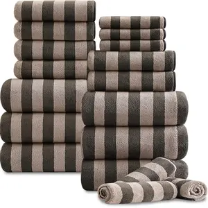 18PCS Cabana Stripe Towel Set | 6 Bath Sheets, 6 Hand Towels & 6 Washcloths | Ultra Soft Absorbent Quick-Dry Towels for Bathroom, Beach & Gym