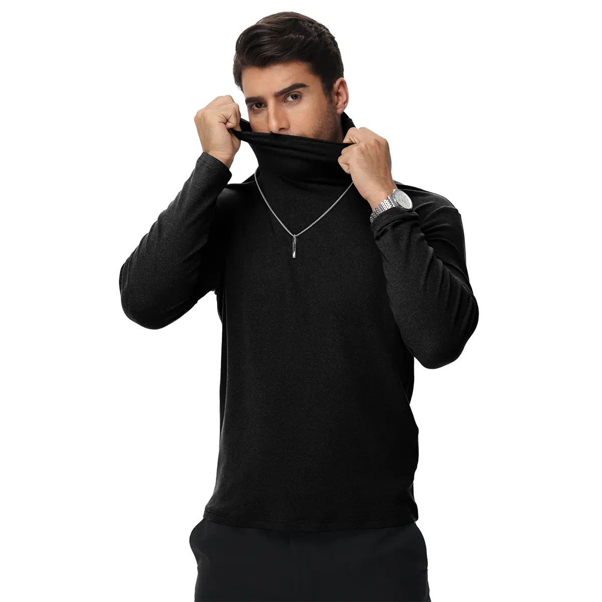 Men's Turtleneck & Mock Neck Knitted Pullover - Long Sleeve, Slim Fit Basic Menswear Tops for Casual Matching with Coats, Wrinkle-Resistant