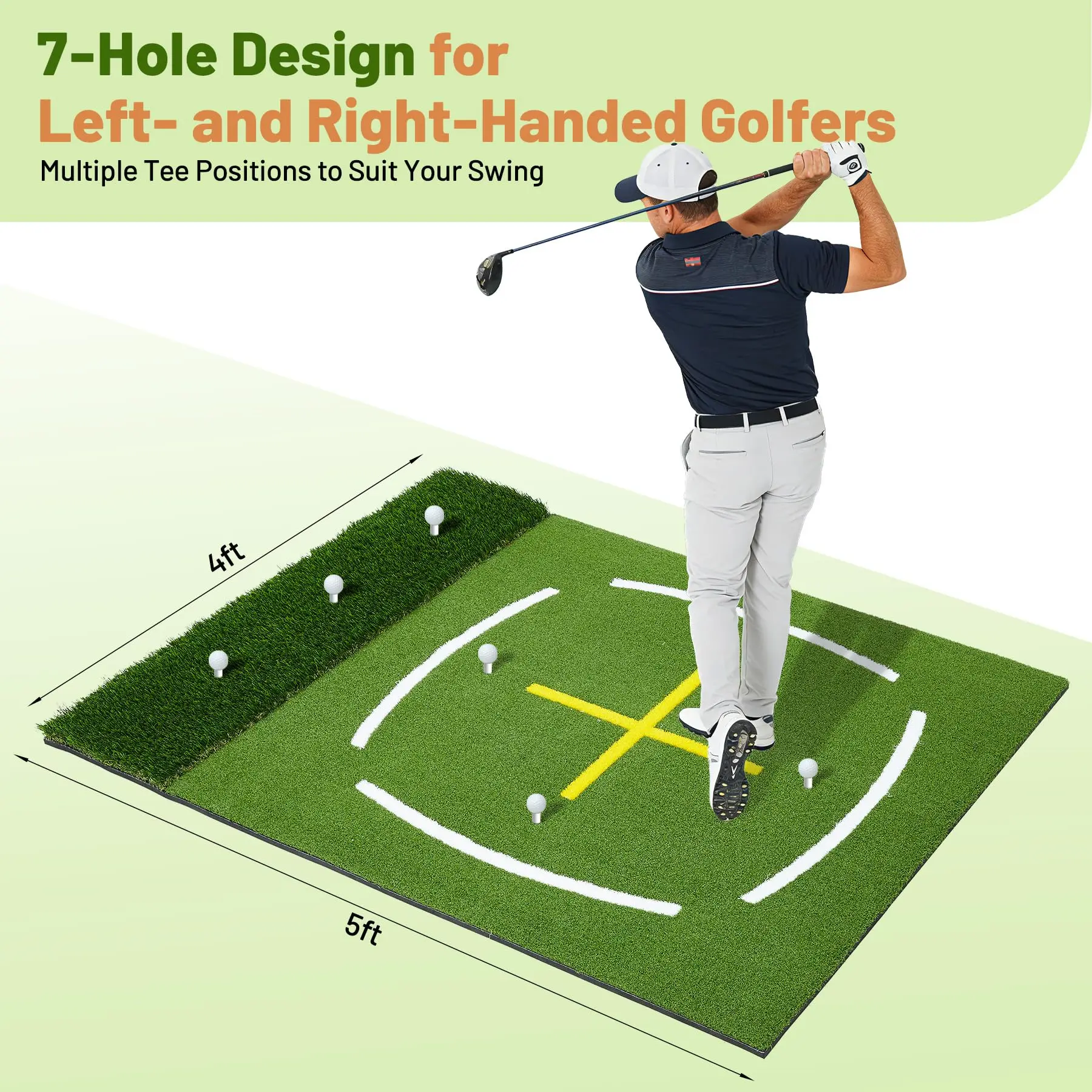 5x4 FT Dual-Turf Golf Hitting Mat – Swing Path & Stance Guides, Extra-Thick Shock-Absorbing Base, Includes 6 Tees, Indoor & Outdoor Practice, Golf Practice Equipment, Practice Golf Mats