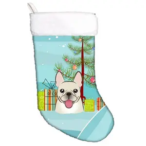 212 MAIN Christmas Stocking, Christmas Tree & French Bulldog Artwork, Suede Material, Artistic Look Decoration, Exact Dimensions 18x0.25x11 in., Hanging Tab