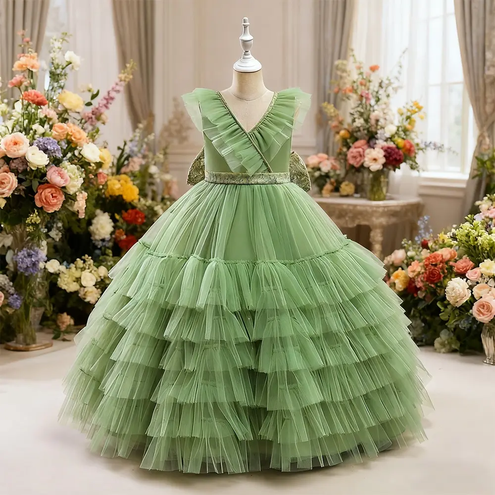 316 Kids Long Dress Flower Girl Party Dress Wedding Party Dress Beaded Pageant Long Gown Girls Formal Evening Clothes