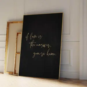 Bedroom Wall Art, above Bed Decor, Couples Gift, Boyfriend Girlfriend Gift, Black And Gold Wall Art Print, If Love Is the Answer You're Home, Unframed, Room Decor