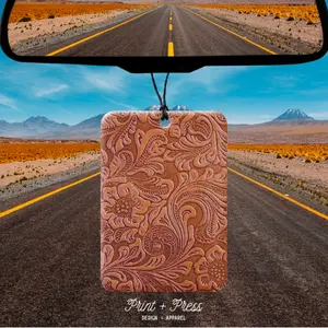 Tooled Leather Print Car Air Freshener - Reusable Car Air Freshener & 5ml Bottle of Fragrance in Various Scents