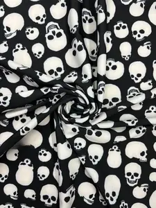Black and White Skull Printed Spandex Fabric - 80% Polyester 20% Spandex, 230 GSM, Ideal for Swimwear & Dance Wear