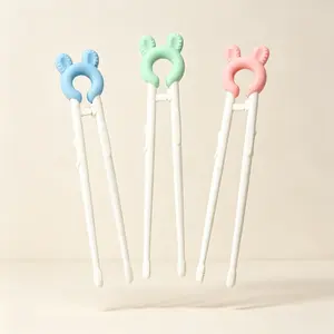 3 Pairs Children's Ergonomic Anti-Slip Training Chopsticks - Cartoon Rabbit Ears, Reusable Self-Feeding Practice Tableware for Baby Daily Dining & Outdoor Camping (Sports & Outdoor Picnicware Mess Kit)