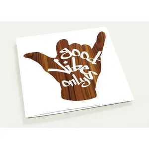 Good Vibes Only Greeting Cards, Shaka Sign Card Set, Koa Wood Grain Design, Personalized Note Cards, Pack of 10 Eco-Friendly Cards