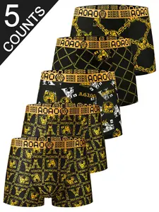 Men's All Over Print Boxer Brief, Soft Comfortable Breathable Quick Drying Underwear for Daily Wear, Fashion Men's Underwear for Summer, Boxer Briefs Set