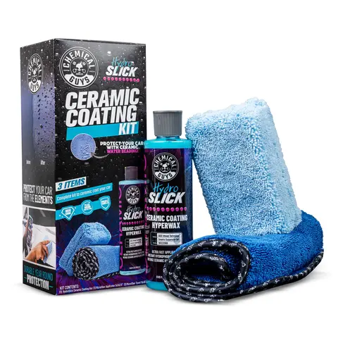 CHEMICAL GUYS HydroSlick Ceramic Coating Kit Set - 8oz HyperWax Formula, Advanced SiO2 Nanotechnology, Glossy Shine, Water Repellent, 1-Year Protection, DIY Easy Application for Cars, Trucks & SUVs, Replaces Wax, Protect Your Car