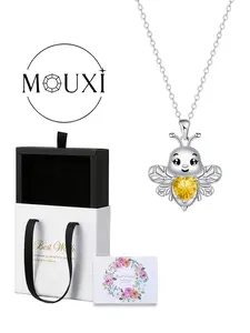 Adorable Animal Birthstone Necklace Bee Pendant Jewelry Gift for Women with Box, Elegant Copper Plated Accessory All Seasons