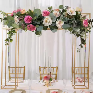 Freestanding Over the Table Rod in Gold, Rectangular Double Frame Table Top Stand for Floral Balloon Décor - 5ft