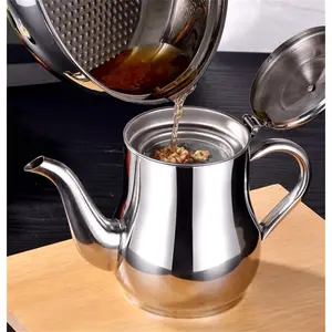 24oz 304 Stainless Steel Oil Can Kitchen Oil Filter Cup Household Filter Mesh Oil Tank Pot Leak Oil Leaking Oil Storage Tank Large Oil Pot Oil Storage Grease Keeper