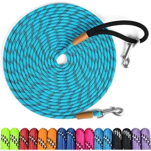 Long Reflective Dog Leash 15ft 30ft 50ft Check Cord Training Lead Padded Handle Heavy Duty Rope for Puppy Small Medium Large Dogs (Light Blue, 30ft x 3/8inch)