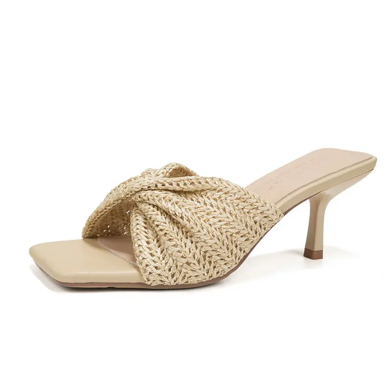 Viral Boho Woven Mules | Women's Square Toe Braided Kitten Heel Sandals | Summer Vacation Resort Raffia Slip On Shoes | Dressy Mid Heel 2.5"2026 new shoes for women