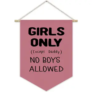 Girls Room Sign Decor Banner,Girls Only No Boys Allowed Door Sign Pennant Flag,Pink Cute Wall Decor for Teen Girls Bedroom Playroom Toddler Little Girl Stuff Wall Hanging Linen Banner 15x11 Inch