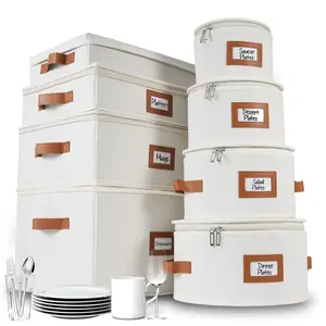 Homelux Theory 8-Piece Ivory China Storage Containers with 48 Felt Pads & 12 Compartments for Plates Mugs & Stemware Durable Hard Shell & Soft Cushions