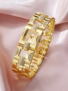 New Vintage Alloy Watch, Elegant Women's Bracelet Watch, Square Band Diamond Quartz Ladies Watch, Steel Strap Wristwatch