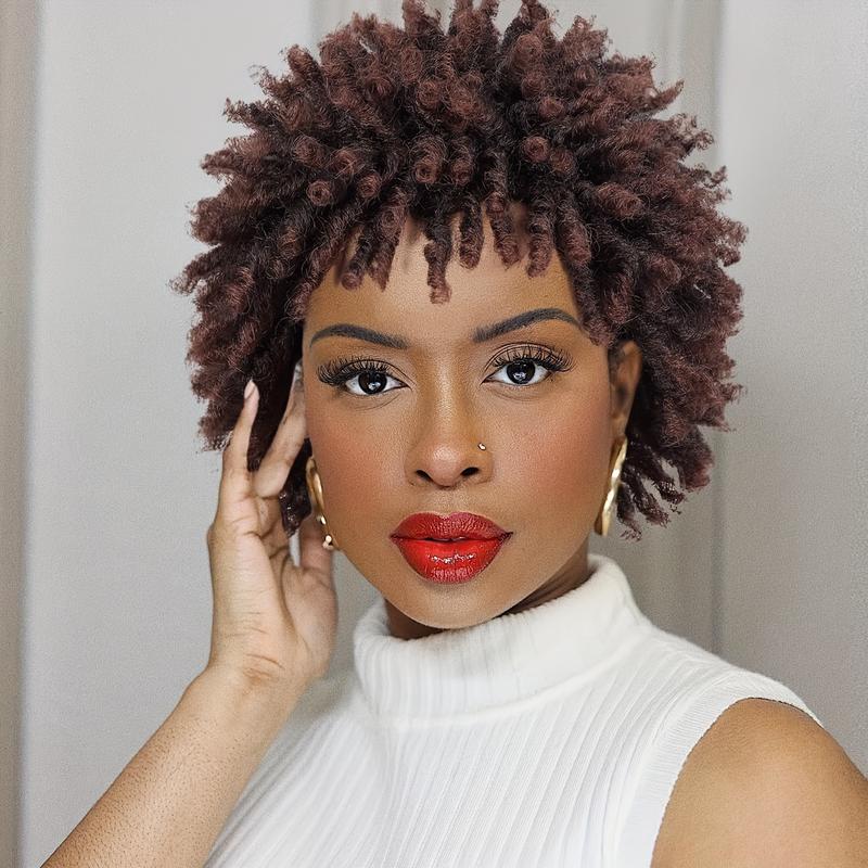 Chic Short Dreadlock Wig for Black Women - 6 Inches Ombre Synthetic Hair, Faux Locs Twist Braided Afro Curly Style, High-Temperature Fiber, Fit