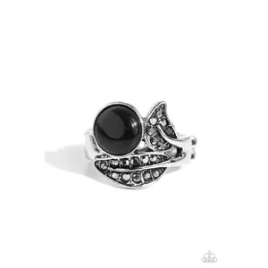 PREORDER Cats Eye Candy - Black Stone Silver Hematite Leaf Ring - Paparazzi