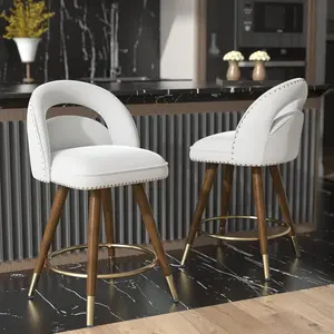Counter Height Bar Stools Set of 2, 24 Inch Swivel Counter Stools with Backs, Solid Wood Legs for Kitchen Island, Velvet in Creamy White , 24 Inch Swivel Velvet Counter Stools with Backs, Solid Wood Legs for Kitchen Island