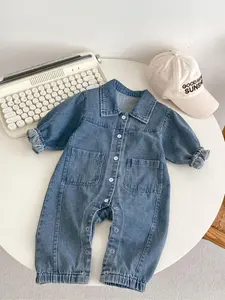 Toddler Girl's Denim Overalls with Bear Embroidery, Casual Long Sleeve Jumpsuit for Daily Wear, Kids Clothes for All Seasons, Toddler Outfit