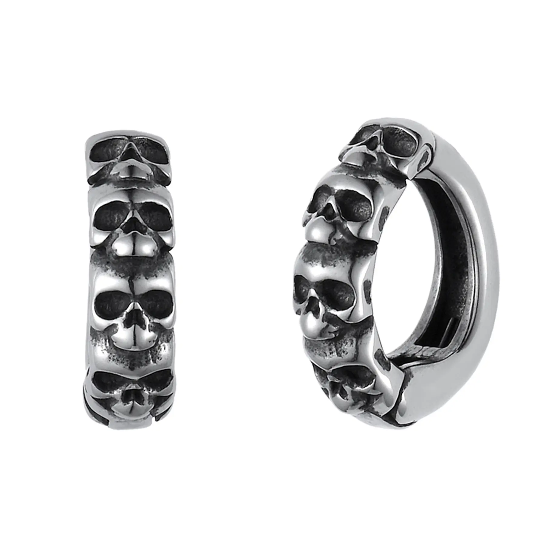 OIDEA Ear Cuffs Earrings, Male Gothic Horror Skull Head Clip-on Jewelry, Small Fake Piercing - 0.31in Inner Diameter, No Piercing, Cartilage Accent, Gothic Look, Small Size, 0.15In Width, Fake Facial Piercing Earrings
