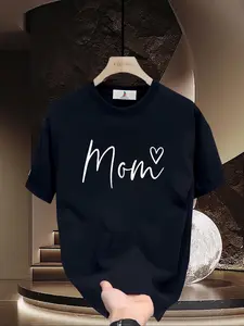 Cotton Mother's Day Gift Heart Pattern T-Shirt Unisex Love Print Top humor