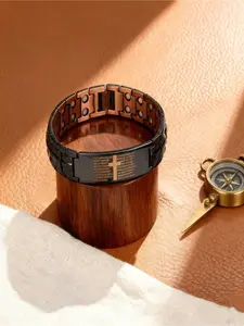 Men's Magnetic Cross Bracelet | Adjustable, Zinc Alloy, Copper Black Enamel Design, with Inspirational Cross Pendant, Durable, Suitable for Daily Wearing, Ideal Gift, Fashion Accessory, Germanium Accessory