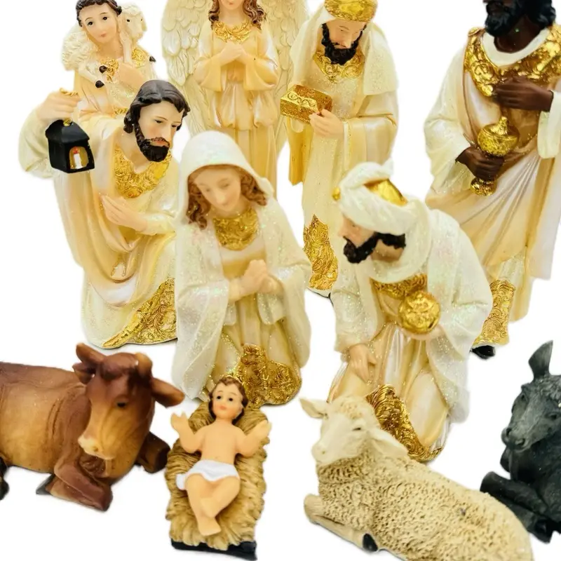 Religious Nativity Scene Decor Set, 8in Tall 11-Piece Brand-New Figurines, House Not Included