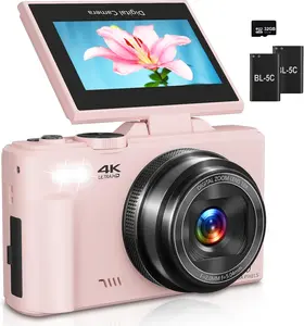 Digital Camera for Photography, 4K Vlogging Camera for YouTube 3" 180 Flip Screen 18X Digital Zoom Compact Cameras with 32GB TF Card & 2 ,